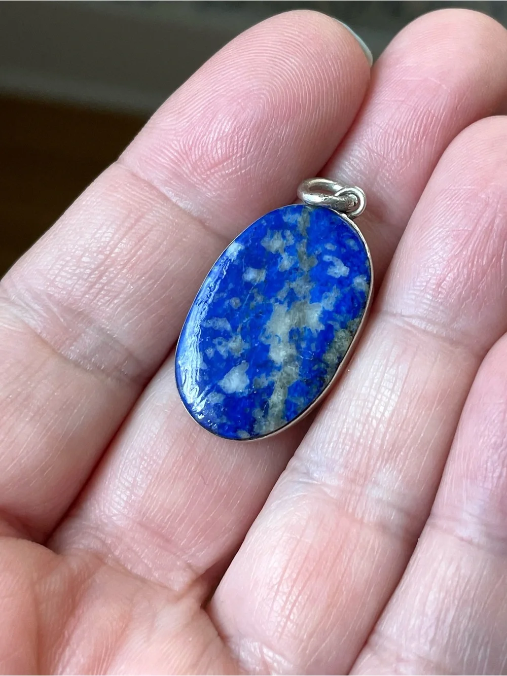 Vintage stamped 925 sterling silver & polished blue stone pendant boho
